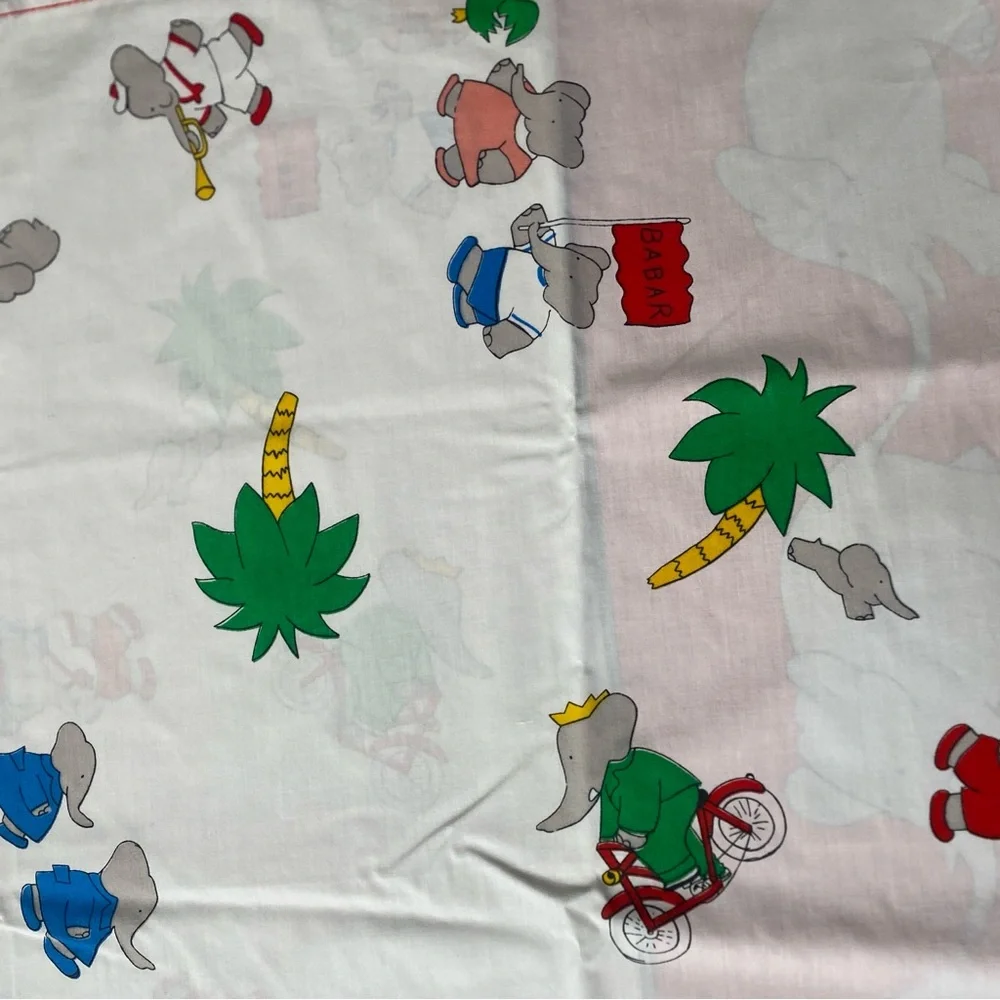 Vintage Kids Boys Girls Babar Elephant Graphic Cotton Mix Sheet Twin Size Retro